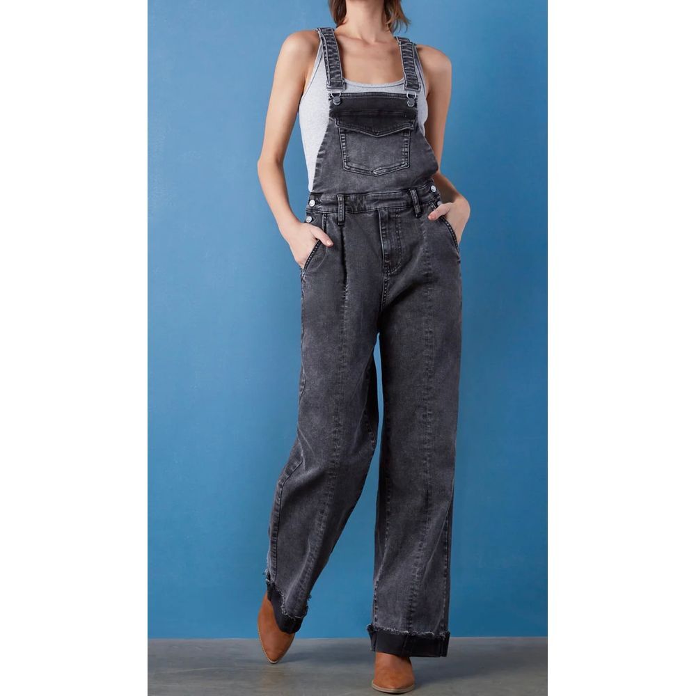 Wash Lab Storm Grey Overalls Sz M NWT Wide Legs Rolled‎ Frayed Hem WL1136J